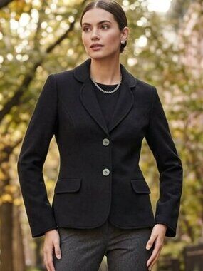 Cashmere Coat Blazer 100% Anne Klein Sz 8 Double Breasted Black